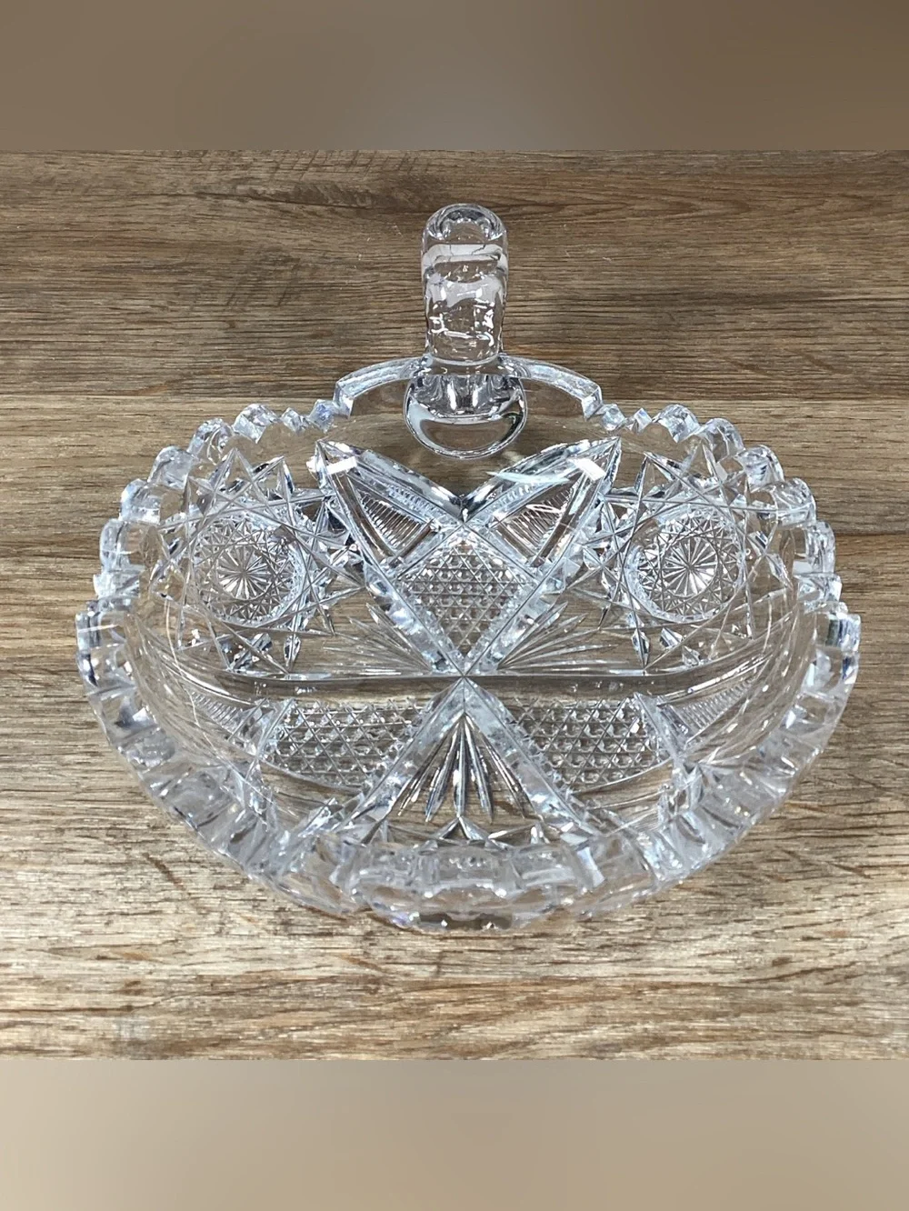Vintage Brilliant Cut Crystal Nappy Dish with Cocktail Fork